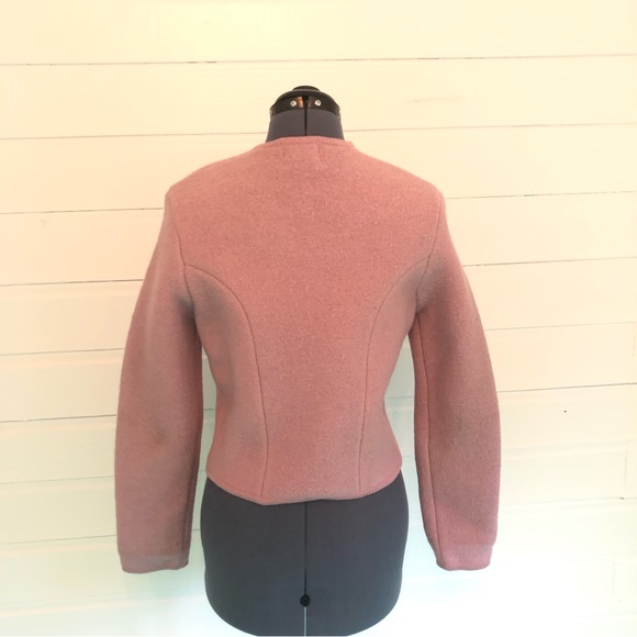 Vintage Lavender 100% Wool Cardigan Sweater Cropped 50s Jacket Silver Buttons - Picture 9 of 16